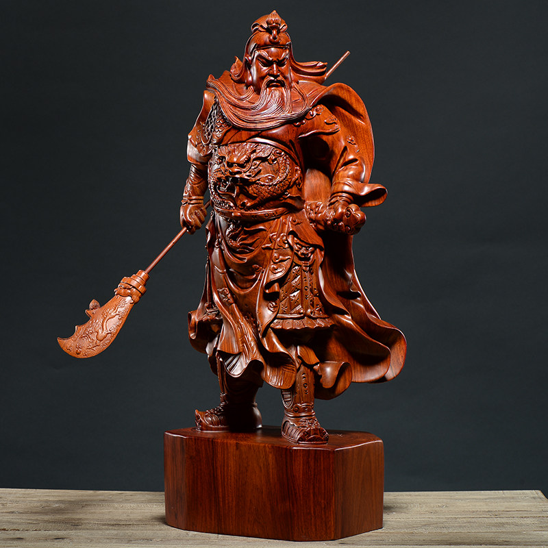 花梨木雕武财神关公像摆件实木客厅供奉特大号关二爷神像开业送礼