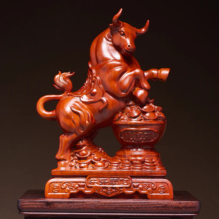 花梨木牛势旺财牛摆件实木招财股市老板公司客厅装 饰乔迁开业礼物