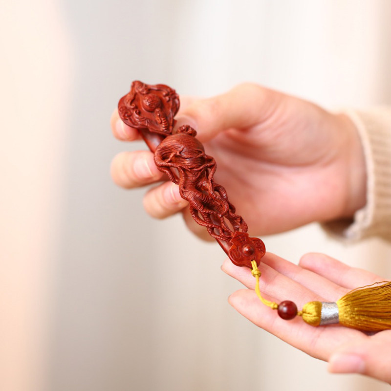 印度小叶紫檀人生如意摆件实木雕刻文玩手把件男汽车挂件装饰礼品