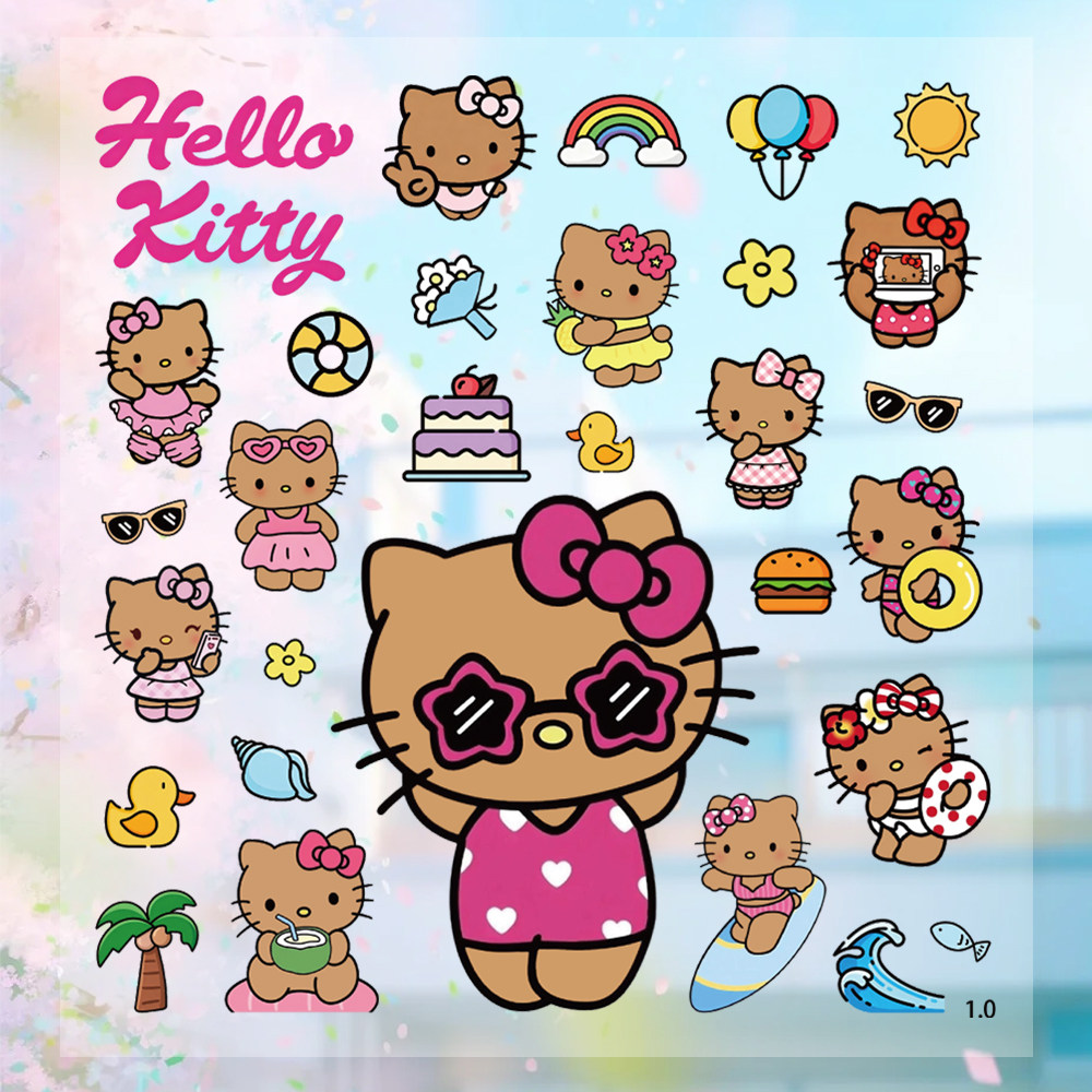 黑皮kitty1.0沙滩度假浮雕贴纸