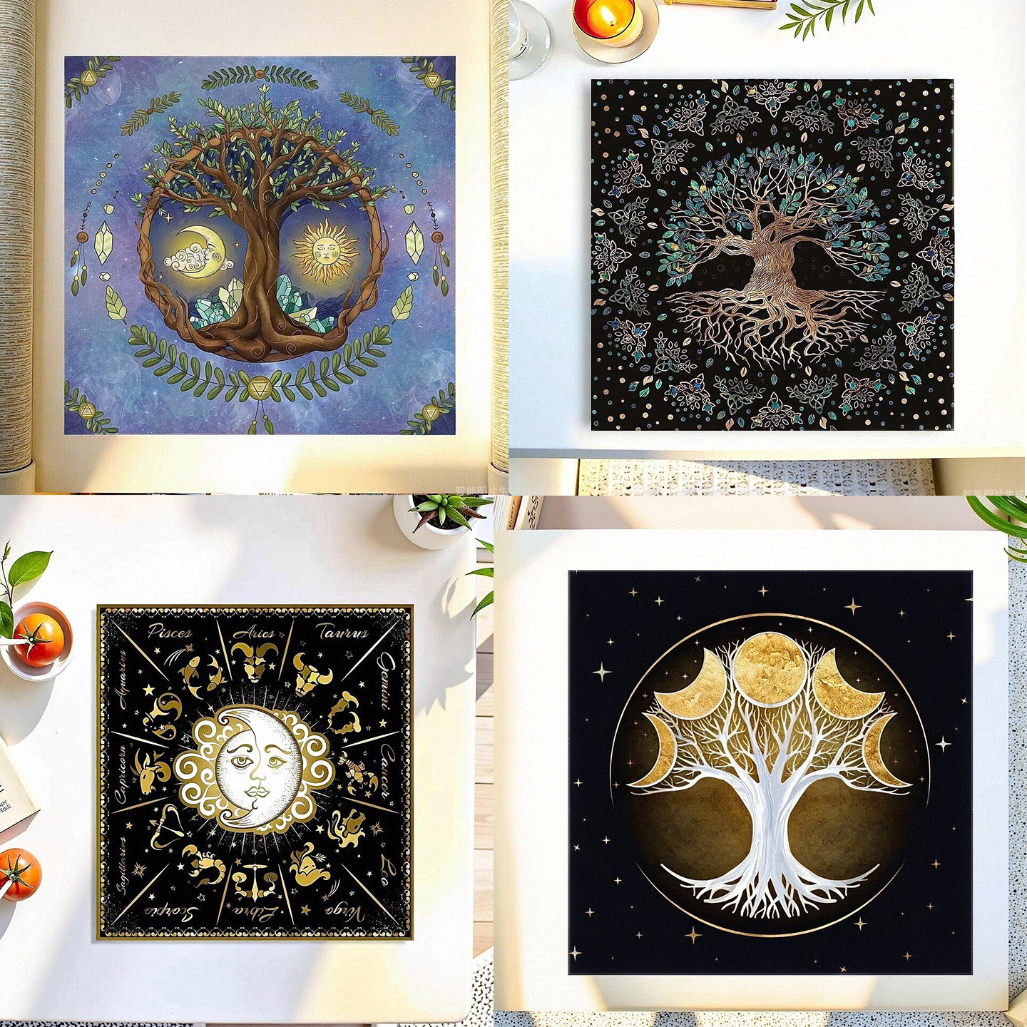 欧式太阳月亮生命树水晶布雪尼尔