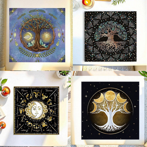 欧式太阳月亮生命树水晶布雪尼尔