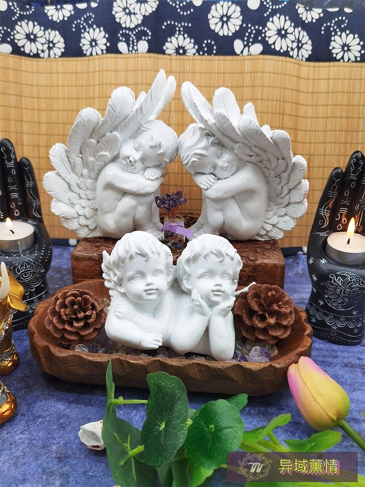 树脂小天使摆件 双人展翅翅膀丘比特天使欧式摆件
