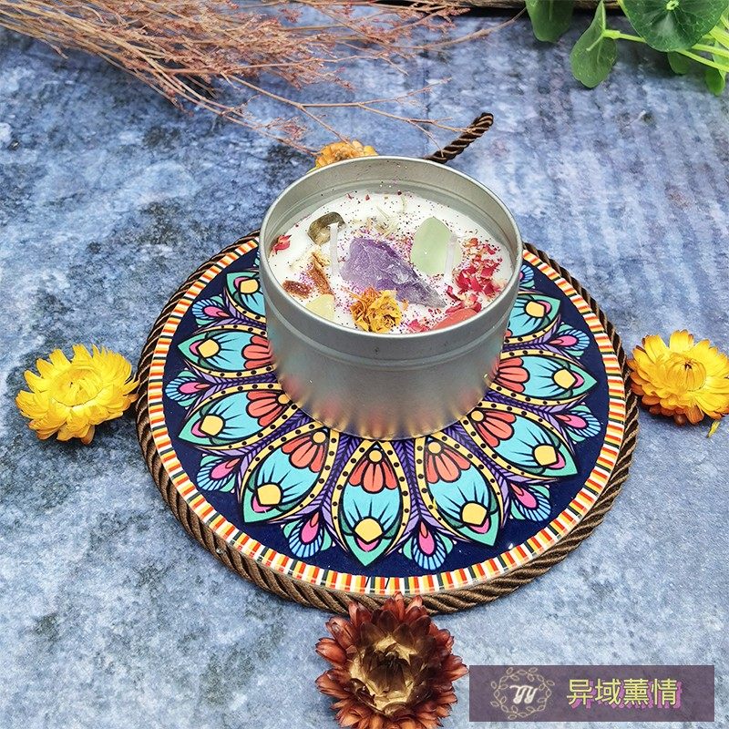 유럽 ??세라믹 단열 매트 LIFE FLOWER 만다라 캔들 트레이 크리스탈 장식 플레이트 코스터 티라이트 매트