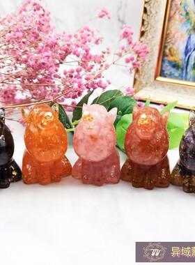 独角兽天然水晶碎石摆件礼物