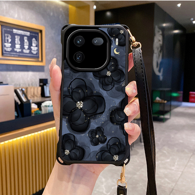 花朵适用VIVO IQOONEO9手机壳8pro斜跨IQOOZ9X挂绳7i新款6se全包5活力版1z3外壳IQOO12软套855竞速版IQOOU3X