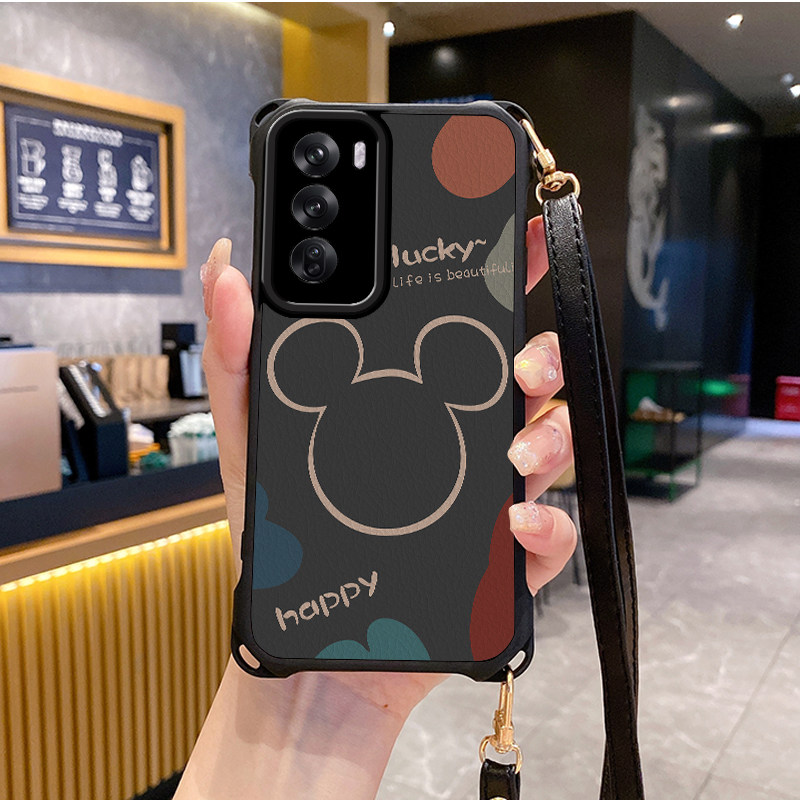 米奇适用OPPOReno12pro手机壳Reno11斜跨10挂绳9s新款7se全包8新款6软5k潮4皮OPPOFindX8外壳OPPOK12套r17r15
