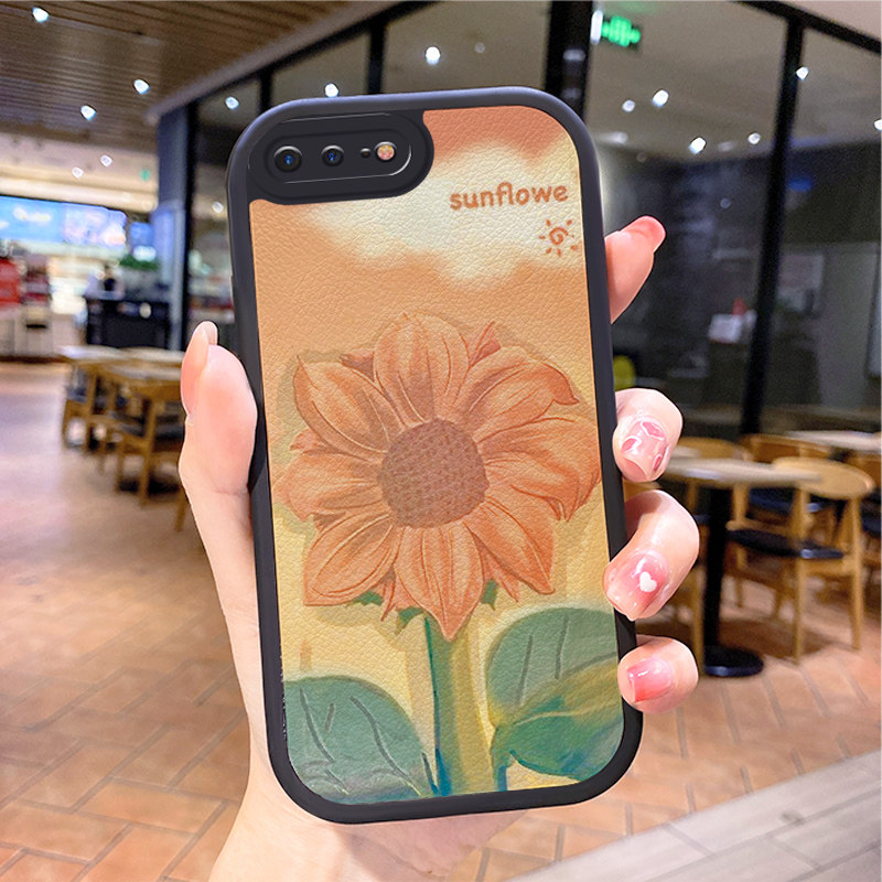 小羊皮向日葵适用苹果15promax手机壳iphone12pro套16e带挂绳11全包plus硅胶13新款14x8p7xs6s女xr17air防摔