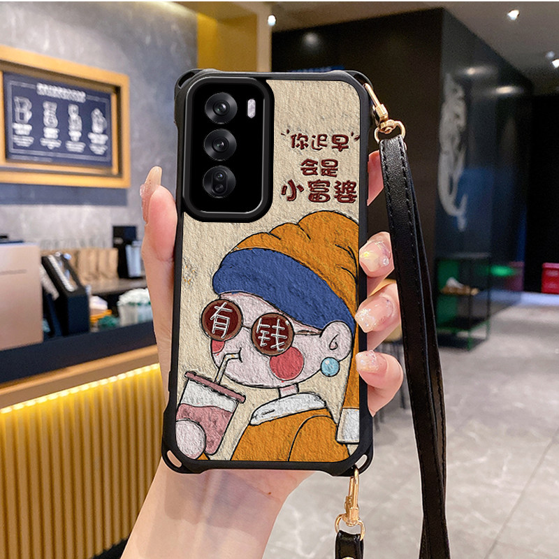 富婆适用OPPOReno12pro手机壳Reno11斜跨10挂绳9s新款7se全包8新款6软5k潮4皮OPPOFindX8外壳OPPOK12套r17r15