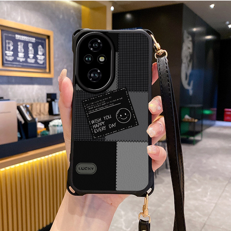 格子适用华为荣耀200pro手机壳斜跨挂绳100防摔90套80新款70+软60se潮x50iplus全包40GT外壳30i新品10x9Xpro