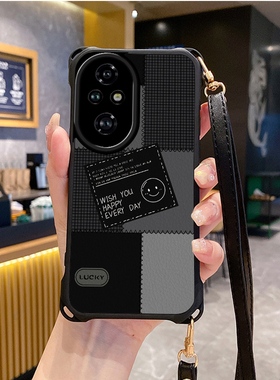 格子适用华为荣耀200pro手机壳斜跨挂绳100防摔90套80新款70+软60se潮x50iplus全包40GT外壳30i新品10x9Xpro