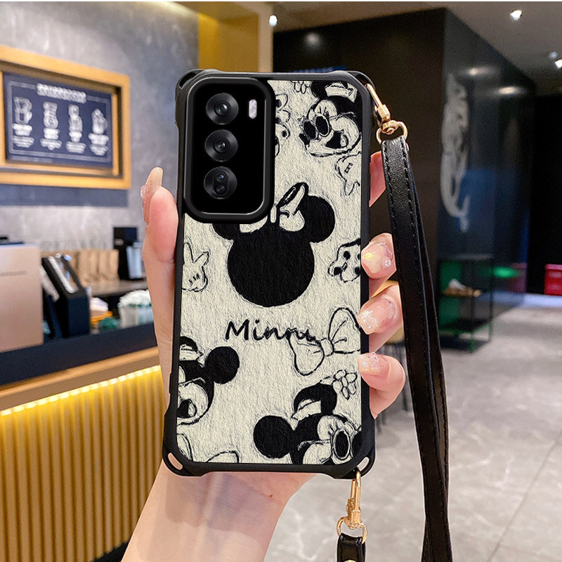 米奇适用OPPOReno12pro手机壳Reno11斜跨10挂绳9s新款7se全包8新款6软5k潮4皮OPPOFindX8外壳OPPOK12套r17r15