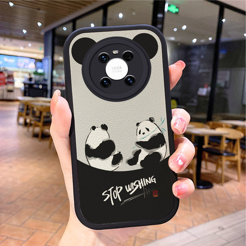 小羊皮熊猫适用华为mate60pro手机壳mαte30meat潮mare新款mte女mtae网红matee50防摔mnte男moto美特meite40