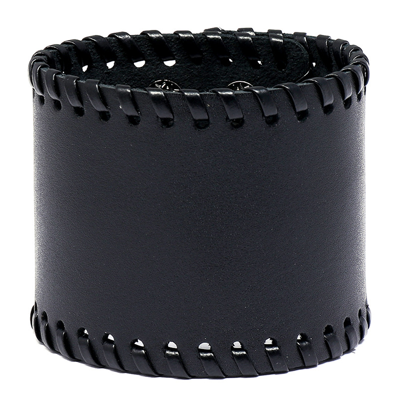 欧美跨境新款配饰朋克风宽皮男士手环简约机车骑行编织牛皮手链