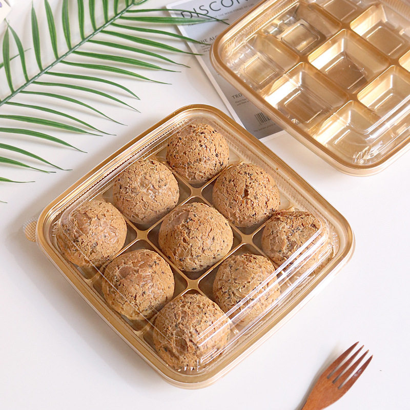 9粒/6粒大麻薯包装盒正方形九宫格甜品盒糕点巧克力蛋黄酥打包盒