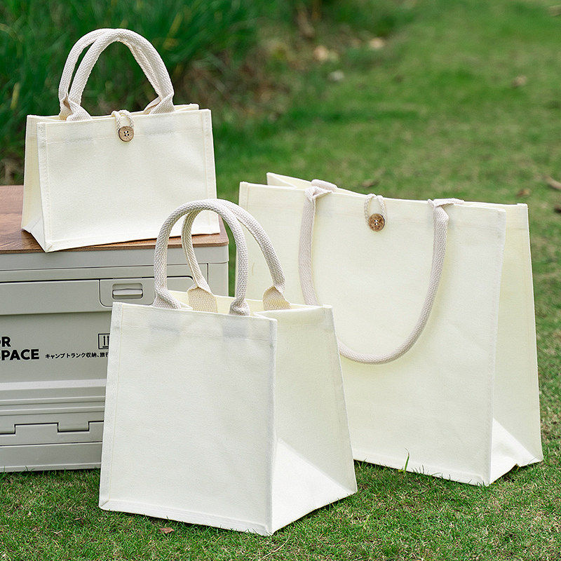 托 托特包白色帆布袋定制logo手提袋大容量覆古日系饭盒便当大小