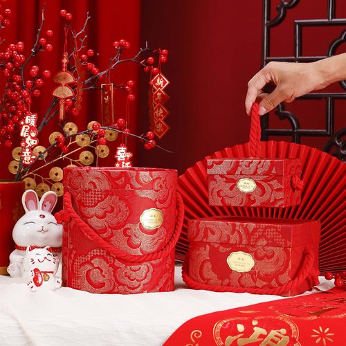新年中式伴手礼盒红色烫