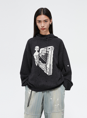 FMACM闷与狂「爱尔兰交响曲」复古印花连帽2024秋冬套头针织毛衣