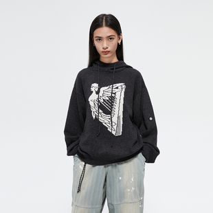 FMACM闷与狂「爱尔兰交响曲」复古印花连帽2024秋冬套头针织毛衣