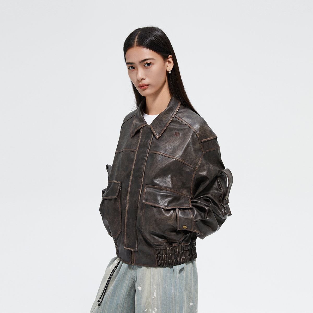 FMACM闷与狂「士兵的家书」复古美拉德皮夹克2024秋棕色做旧外套