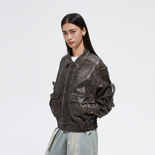 家书」复古美拉德皮夹克2024秋棕色做旧外套 FMACM闷与狂「士兵