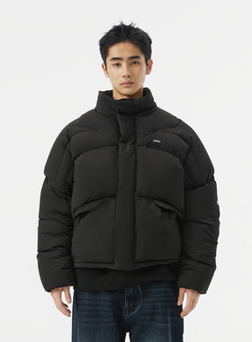 FMACM闷与狂 双色立领织唛LOGO防水保暖羽绒服2024冬机车外套。