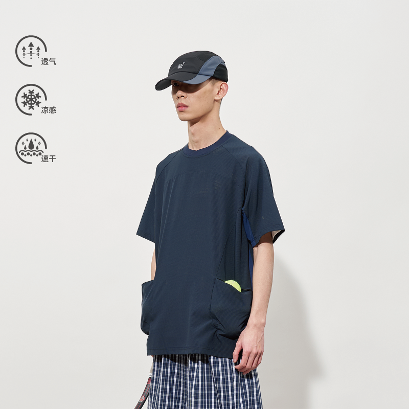 闷与狂FMACM 外置口袋拼接透气网眼凉感短袖T恤2025春夏撞色上衣