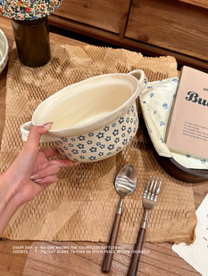 露思同款小蓝花朵陶瓷碗高颜值可爱面碗沙拉碗饭碗盘大容量汤碗