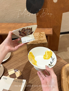 新中式高颜值花卉陶瓷高脚碗盘甜品盘下午茶点心干果盘零食盘