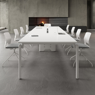 简约现代会议桌长桌会议室洽谈桌8/10/12人长条培训桌白色会议桌