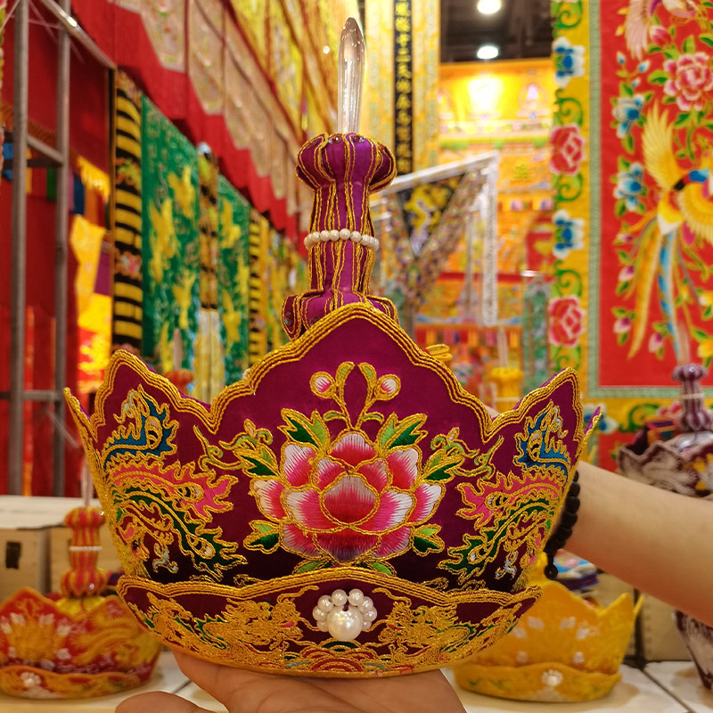 特价新款刺绣佛家用品 法师帽 毗卢帽 道士帽 唐僧佛帽五佛冠法会
