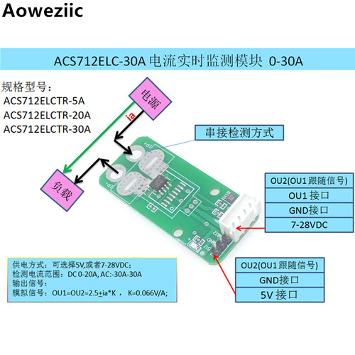 ACS712ELCTR-30A-T传感器模块