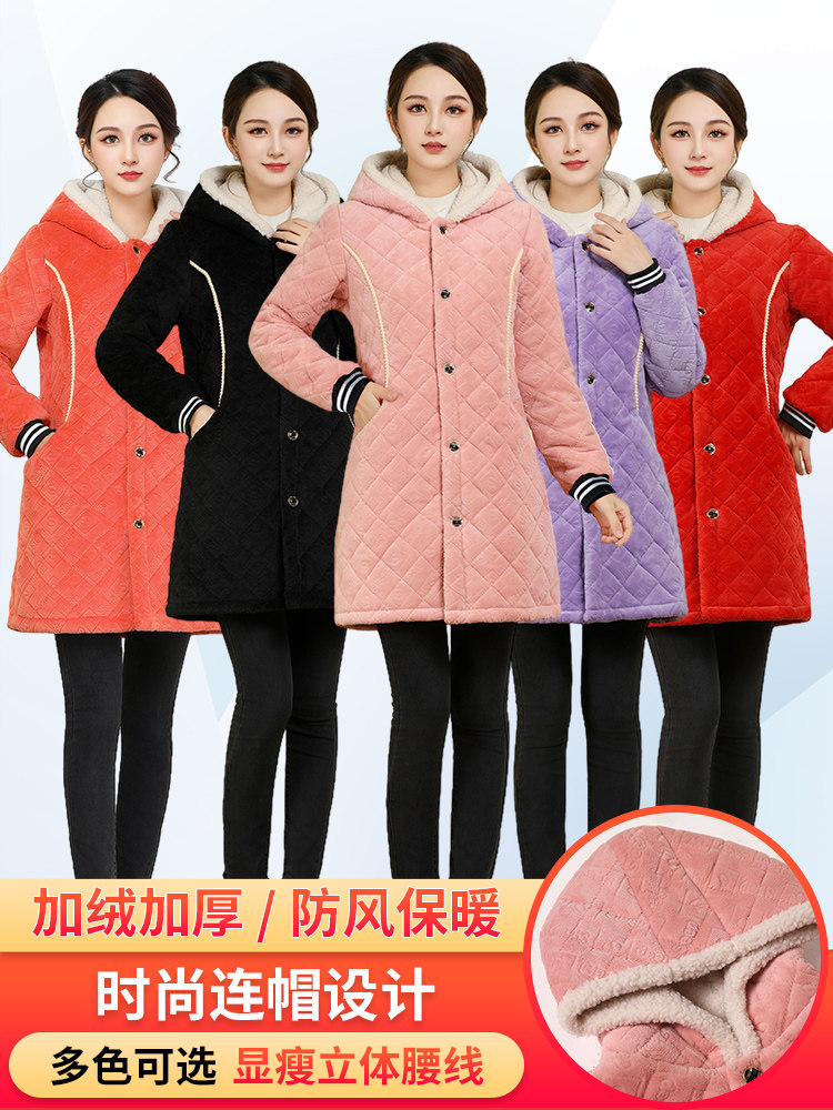 罩衣女新款冬季加绒加厚家用厨房保暖夹棉外套长袖防脏工作服棉服