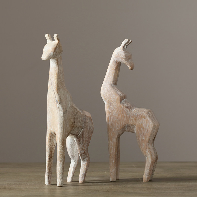 迦乐家居 北欧乡村/地中海 pattaya手工原木雕刻 长颈鹿桌面摆件