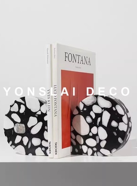 现代简约轻奢高档大理石书档摆件样板间客厅博古架书柜软装饰品