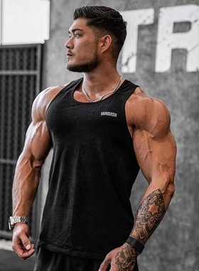VANQUISH男士ESS系列VQ宽肩带运动背心纯棉健身训练纯色吊带上衣