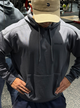 VANQUISH ESS男士宽松运动休闲外套VQ纯色健身长袖连帽卫衣套头衫