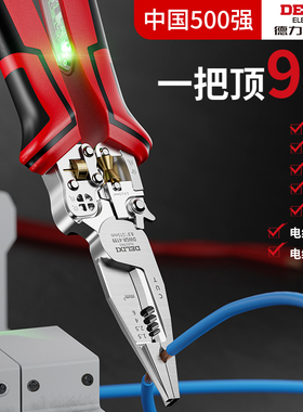 德力西剥线钳多功能电工专用钳子带测电笔万用尖嘴新款电工剥线钳