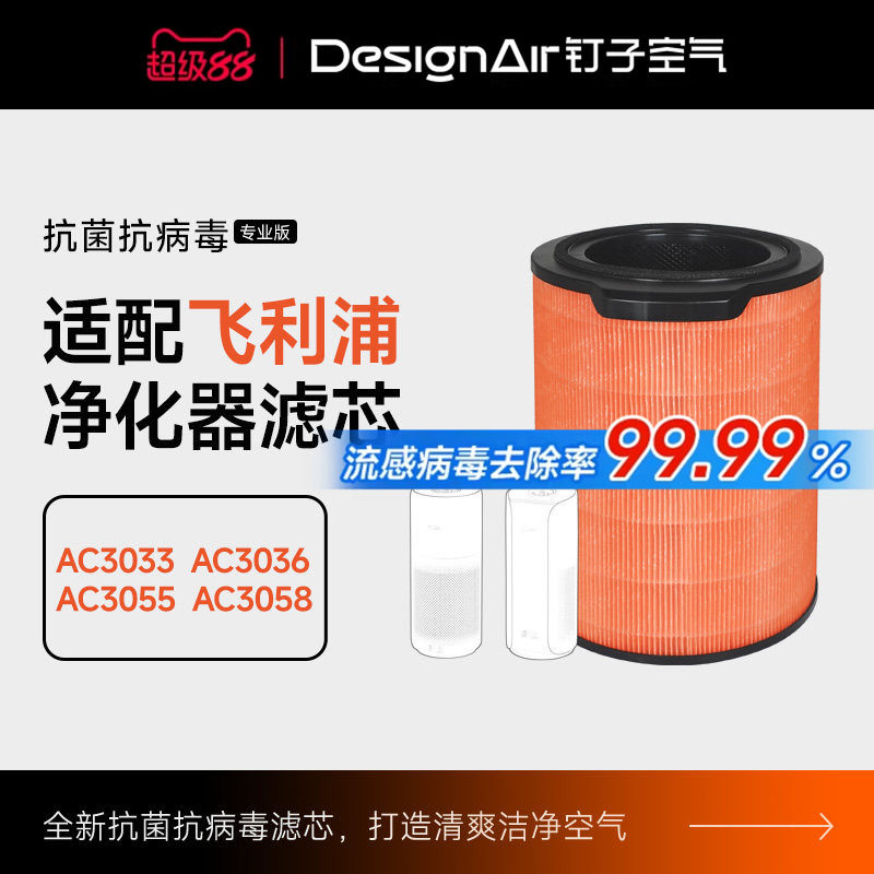 适配飞利浦空气净化器AC3036/AC3033纳米净护过滤芯FY3140过滤网