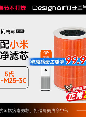 适配小米空气净化器滤芯5代/AC-M25-SC除醛除霾集尘H13高效过滤网