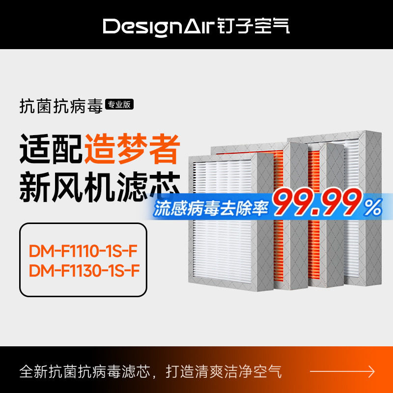 适配造梦者家用换气壁挂新风机过滤网DM-F1110/1130-1S-F滤芯套装
