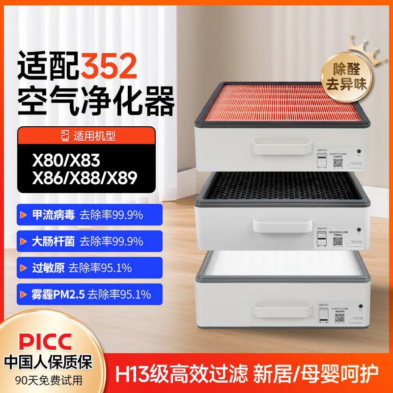 适配352空气净化器滤网X80/X86/X88/X83CPlus除醛集尘过滤芯套装