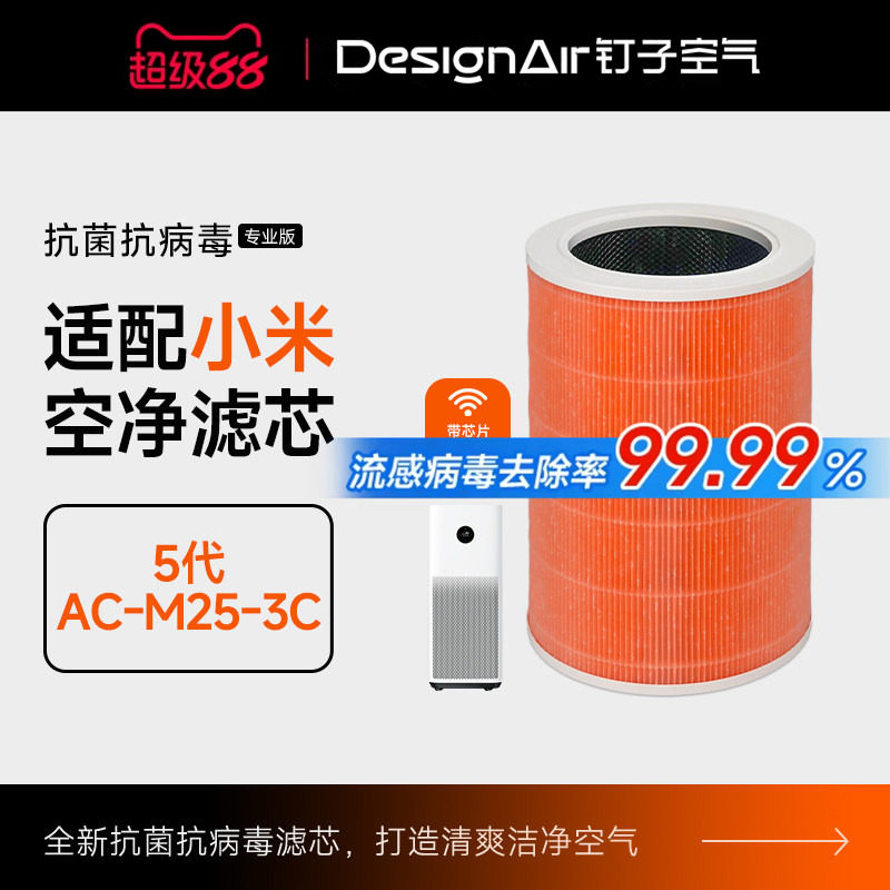 适配小米空气净化器滤芯5代/AC-M25-SC除醛除霾集尘H13高效过滤网