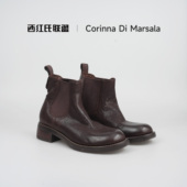 大壮•西红氏 水洗马皮2025复古百搭显瘦马皮切尔西靴跟高4cm