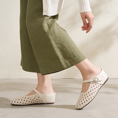 【西红氏联盟】羊皮版~2026春季新款法式一脚蹬编织包头拖半托女