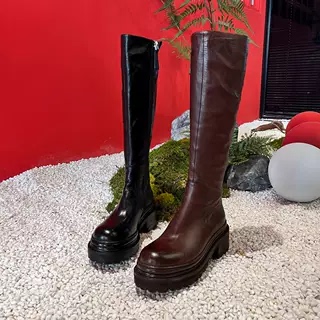 【大壮·西红氏】镇店之宝•意大利水洗马皮侧拉链中长靴