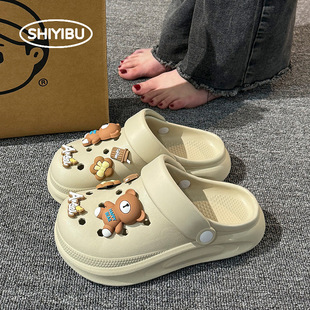 男 夏季 外穿踩屎感可爱洞洞鞋 女款 厚底增高通勤学生沙滩包头凉拖鞋