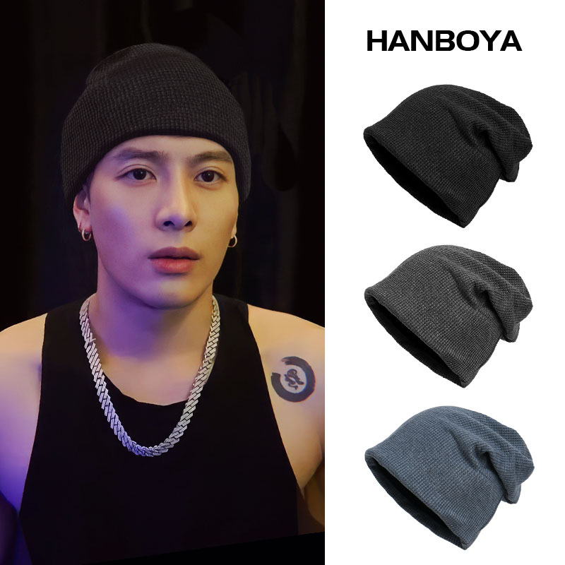 王嘉尔冬季大头围针织堆堆帽