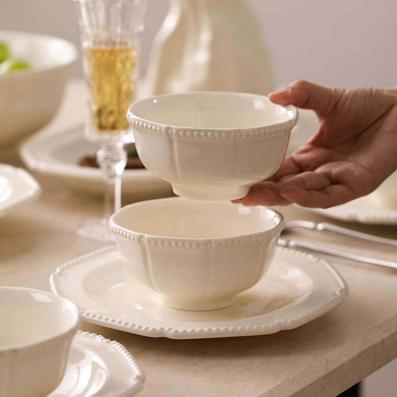 八角珠点釉下彩碗碟套装家用菜盘陶瓷饭碗汤碗鱼盘高颜值碗盘餐具,餐饮具,碗,淘宝优惠券,粉丝福利购,淘宝优惠卷