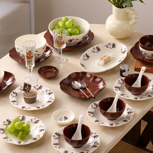 乔迁新居 碗筷盘子餐具套装 釉下彩中古风餐具碗碟套装 家用2025新款